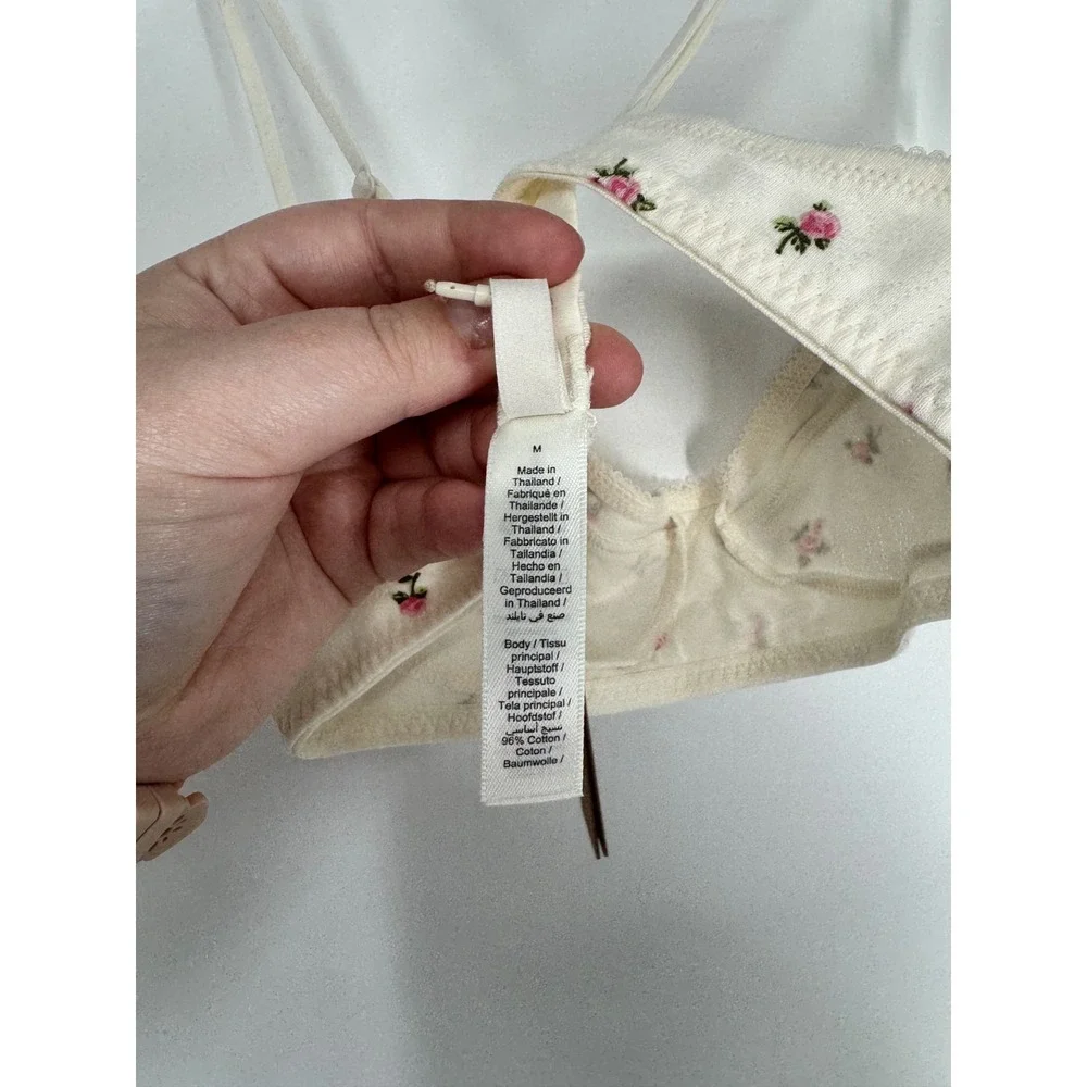 SKIMS Pointelle Bralette Bra Medium Marble Pink Rosebud Print AOP G Floral Rose